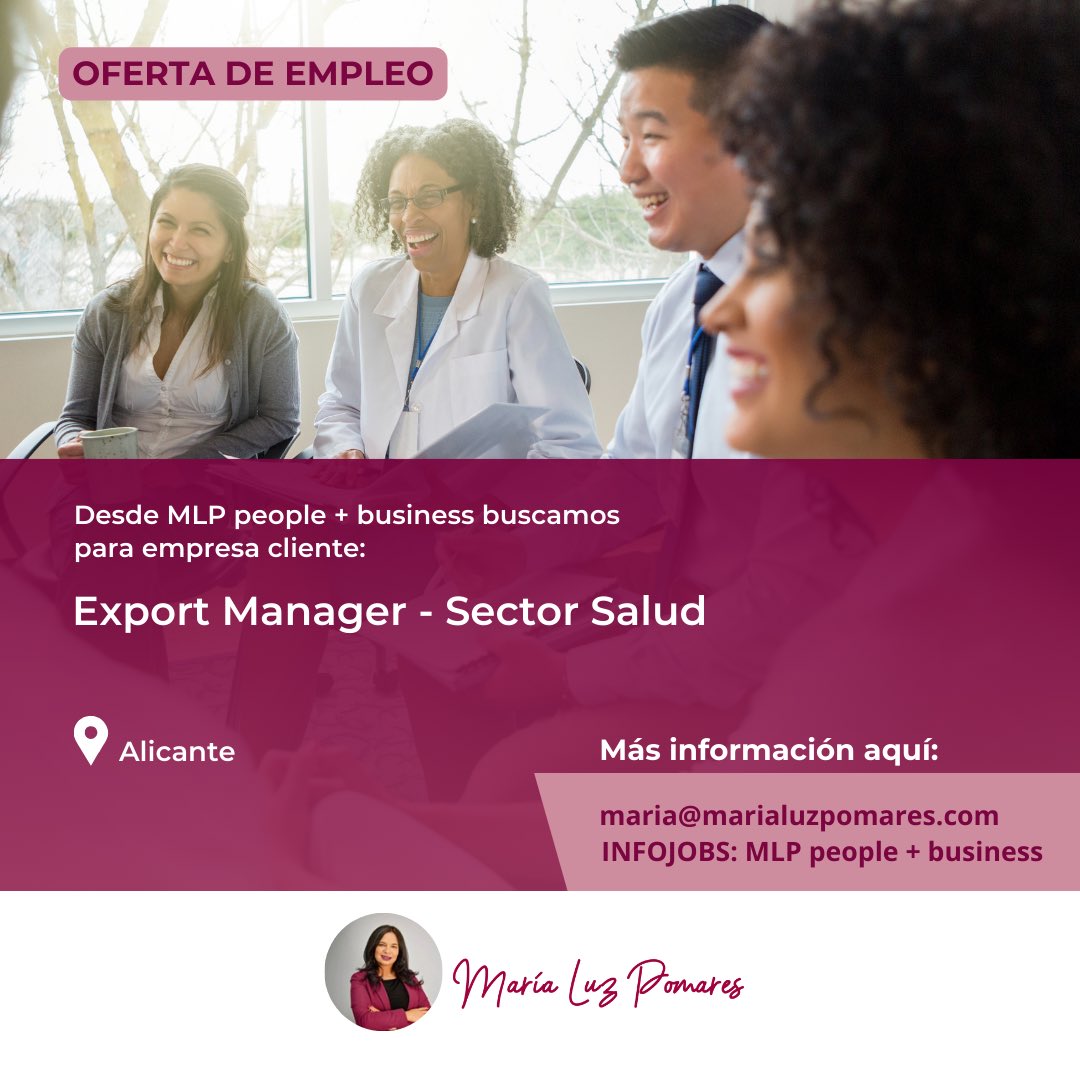 MariaLuzPomares's tweet image. ¿Estás buscando un nuevo reto profesional? Buscamos para empresa cliente del sector salud en #Alicante, un perfil de #ExportManager.

👉 Te invitamos a ampliar información de este puesto y sus funciones, y si encajas con el perfil, ¡inscríbete! goo.su/UkDfIB

#hiring