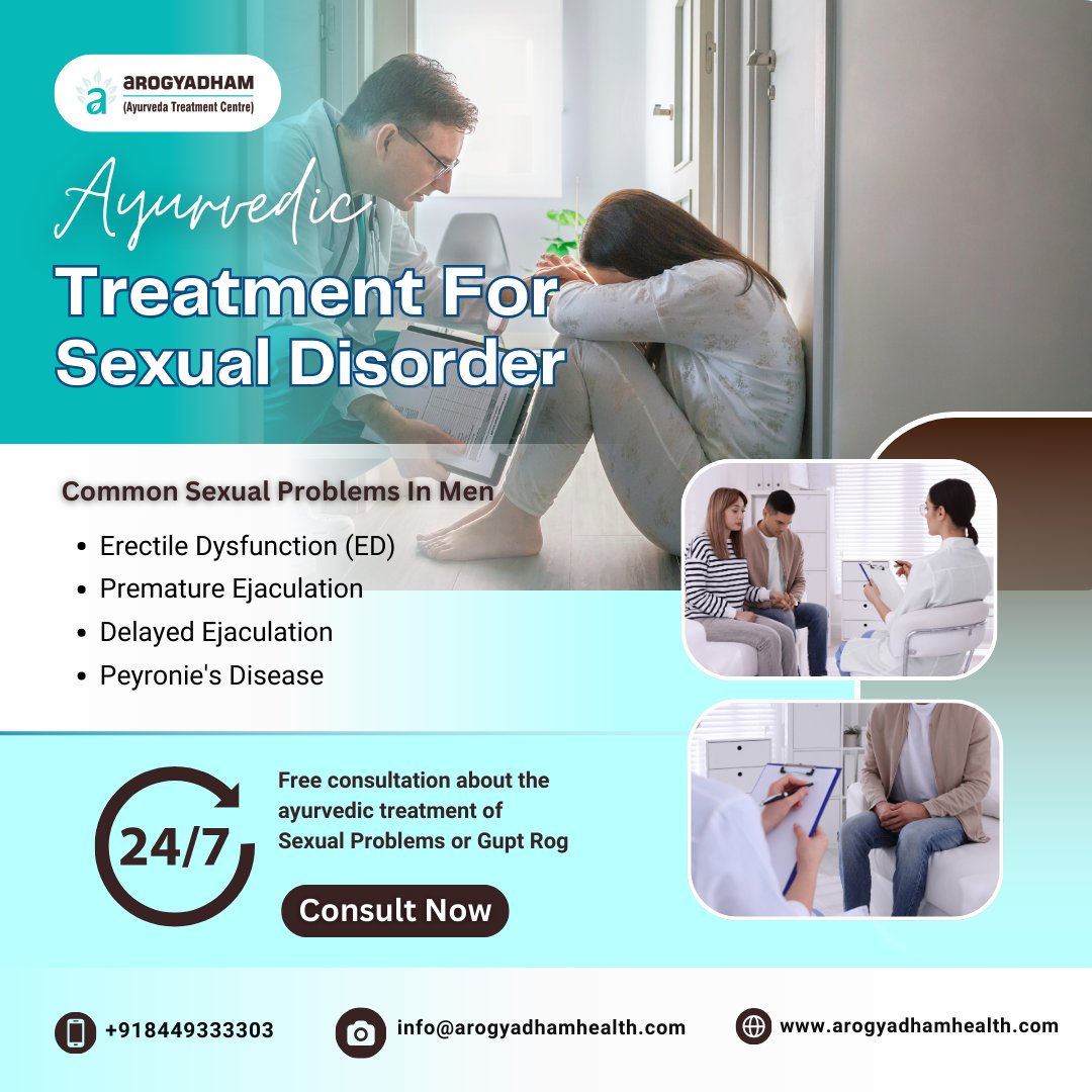 arogyadhamindia's tweet image. Discover the best Ayurvedic treatments for sexual disorders at our centre. Our expert practitioners use natural, holistic methods to address and enhance your sexual health. 🩺💚
𝗪𝗲𝗯𝘀𝗶𝘁𝗲: arogyadhamhealth.com/services/ayurv…
#ayurveda #sexualproblem #bestdoctor #treatment