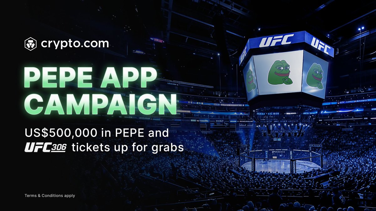cryptocom's tweet photo. Calling all @pepecoineth fans! Weโre holding a massive US$500,000 giveaway ๐ธ
โ
Trade $PEPE, win $PEPE
๐ฅ Top trader will win a pair of UFC 306 tickets
๐ Until Sep 2
T&Cs apply
Details ๐https://t.co/DhSZwwfU9b https://t.co/FsVKC9GkXC