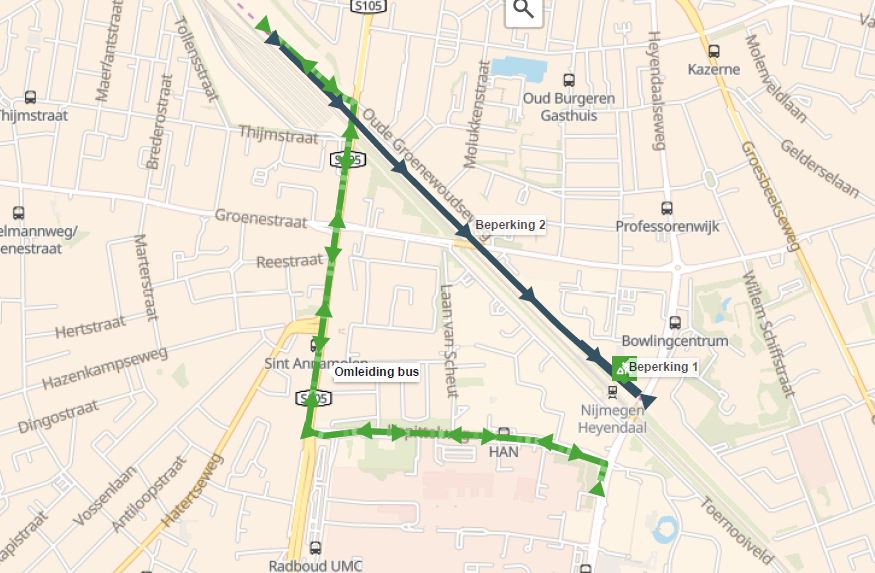 Een deel van de Campusbaan is afgesloten van 15 augustus 20.00 uur tot 19 augustus 5.00 uur. Dit in verband met takel/bouwwerkzaamheden bij Station Heyendaal. Volg de omleidingsborden. #GemeenteNijmegen #Nijmegen #wegwerkzaamheden