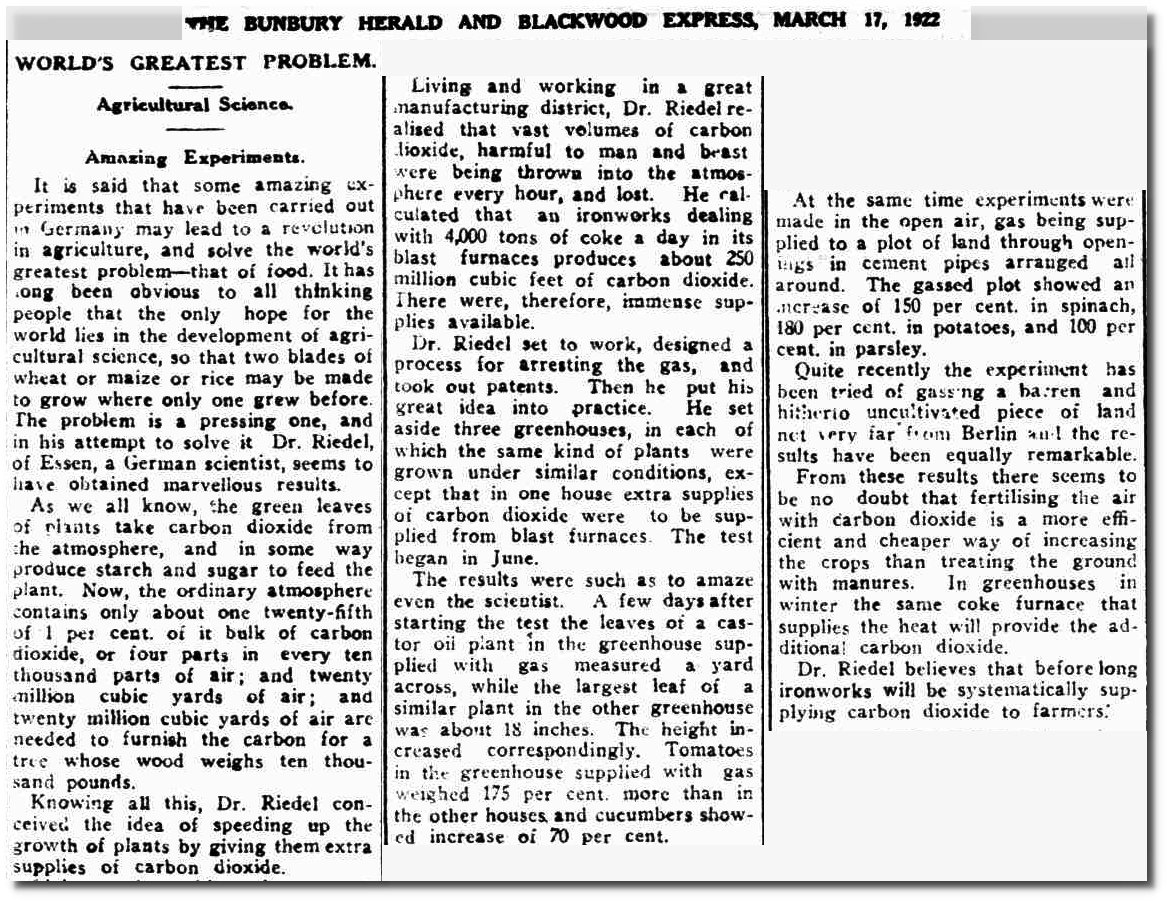 TonyClimate's tweet image. One hundred years ago, scientists understood that increasing the amount of CO2 in the atmosphere was the solution to solving the "world's greatest problem."

trove.nla.gov.au/newspaper/arti…