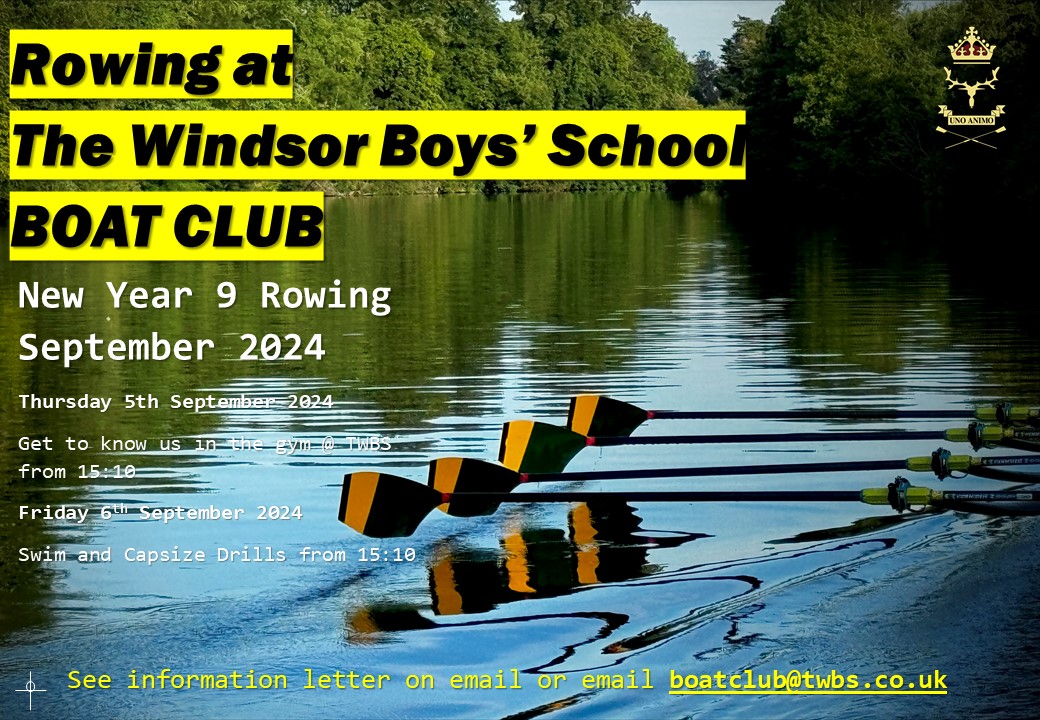 WBSBC (@wbsbc) on Twitter photo Joining The Windsor Boys' School in September 2024?
Inspired by the Olympic Games?
Keen to try rowing?
GIVE ROWING A GO <a href="/TWBS/">The Windsor Boys' School</a>
We start in September in the first week of term
Find out more information at this link - wbsbc.org/year-9-rowing
PARENTS - LOOK OUT FOR EMAILS TOO Joining The Windsor Boys' School in September 2024?
Inspired by the Olympic Games?
Keen to try rowing?
GIVE ROWING A GO <a href="/TWBS/">The Windsor Boys' School</a>
We start in September in the first week of term
Find out more information at this link - wbsbc.org/year-9-rowing
PARENTS - LOOK OUT FOR EMAILS TOO