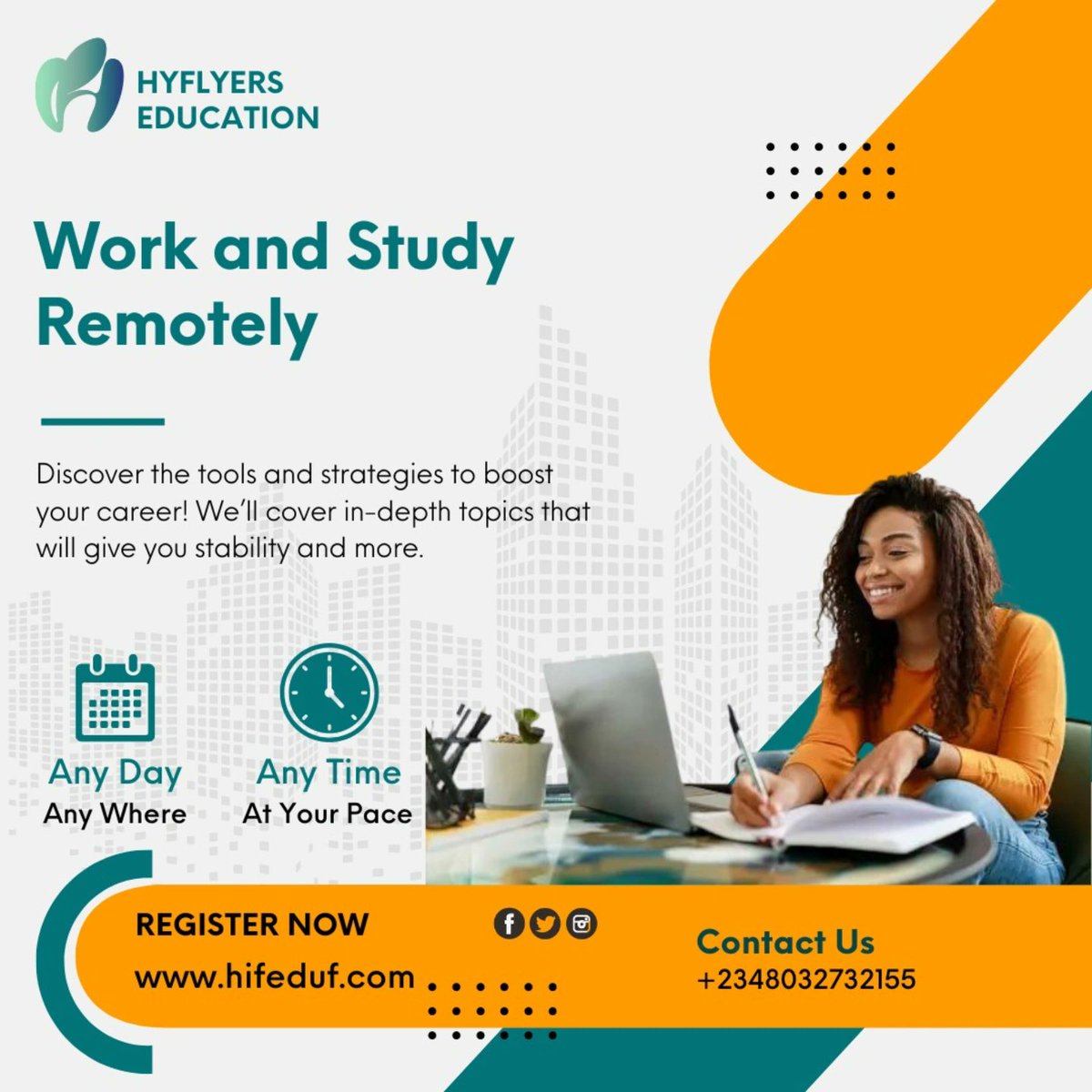 Hyflyers_edu's tweet photo. Work and study remotely, Hyflyers Digital Learning Platform provides you with an opportunity to advance in your career or earn more at the comfort of your home.
Click on the link https://t.co/qpmkFL3NLh for more info.
#elearning #teachingjobs #EDU #technology #educationmatters https://t.co/ErAQSpl01C