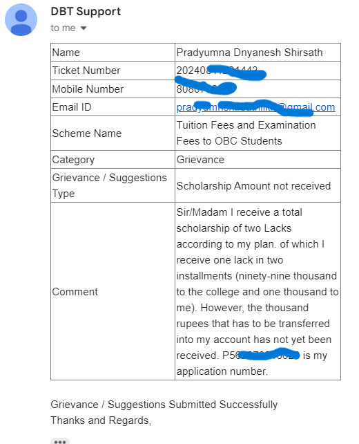 Pradyumn1710's tweet image. Received a response from @DbtMaha Support asking for my application ID, even after I already provided it. To make matters worse, they closed the case without resolving it! What should I do now? @DbtMaha, please help! #CustomerSupport #UnresolvedIssue #MahaDBT