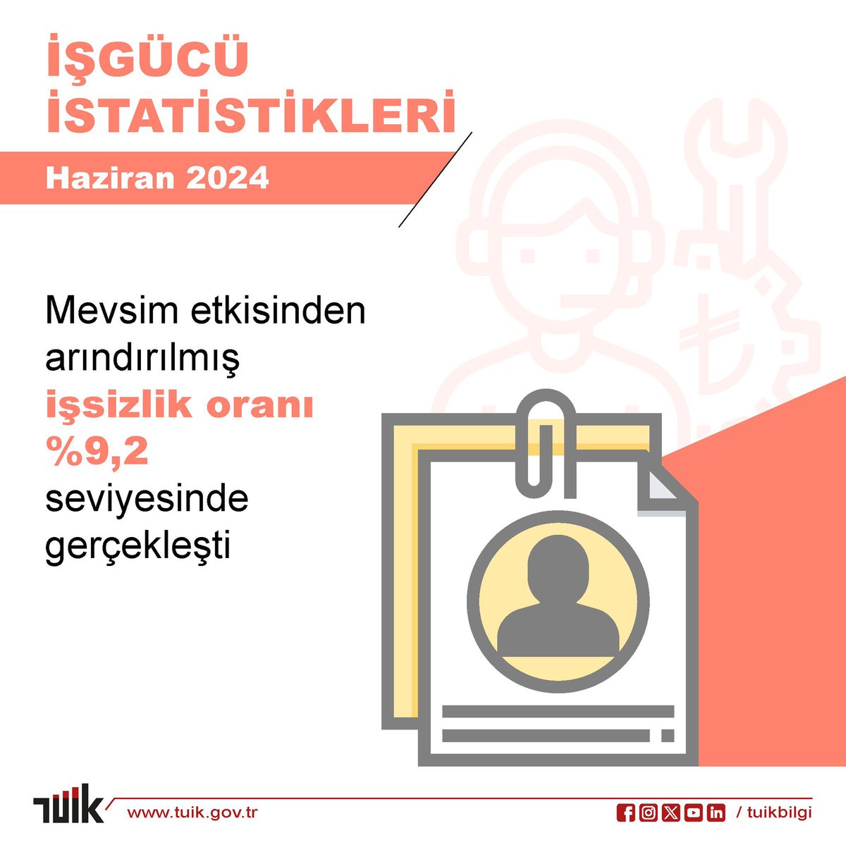 İşgücü istatistikleri Haziran 2024

Mevsim etkisinden arındırılmış işsizlik oranı Haziran ayında %9,2 oldu!
Beklenti: %8,2

TÜİK, artış olduğunu bile yazamıyor.