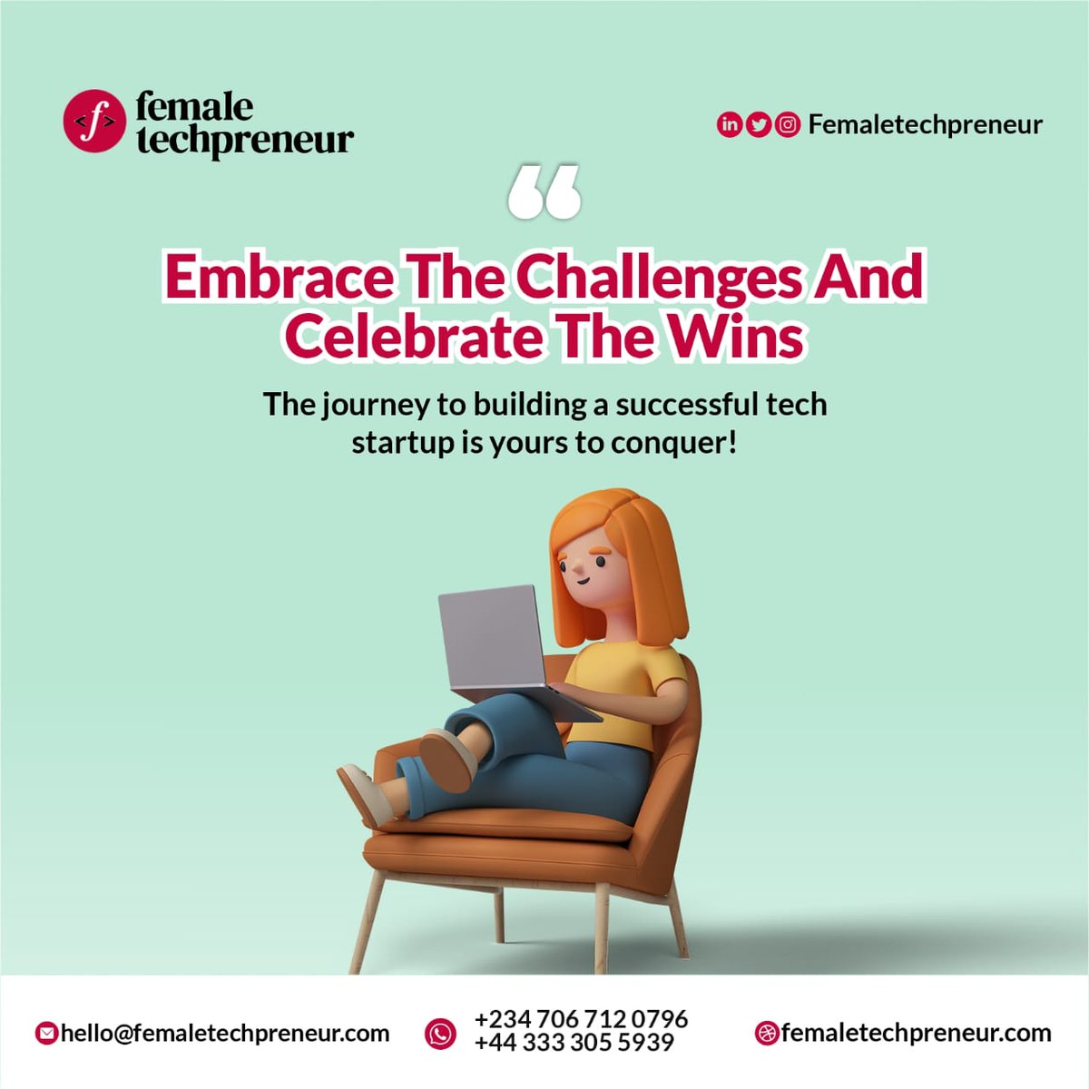 Embrace the challenges and celebrate the wins. 

The journey to building a successful tech startup is yours to conquer! 

Let's disrupt the status quo together! Join our global community!

Web: femaletechpreneur.com 

#femalefounders #femaletechpreneur