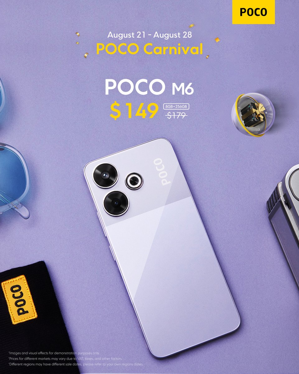 POCOGlobal's tweet photo. 🌟Don't miss out on the big sales--- get one #POCOM6 to frame your adventures with 108MP pro-grade main camera.🟪
#POCOCarnival #ReadySetWin https://t.co/npfOId1Fu6