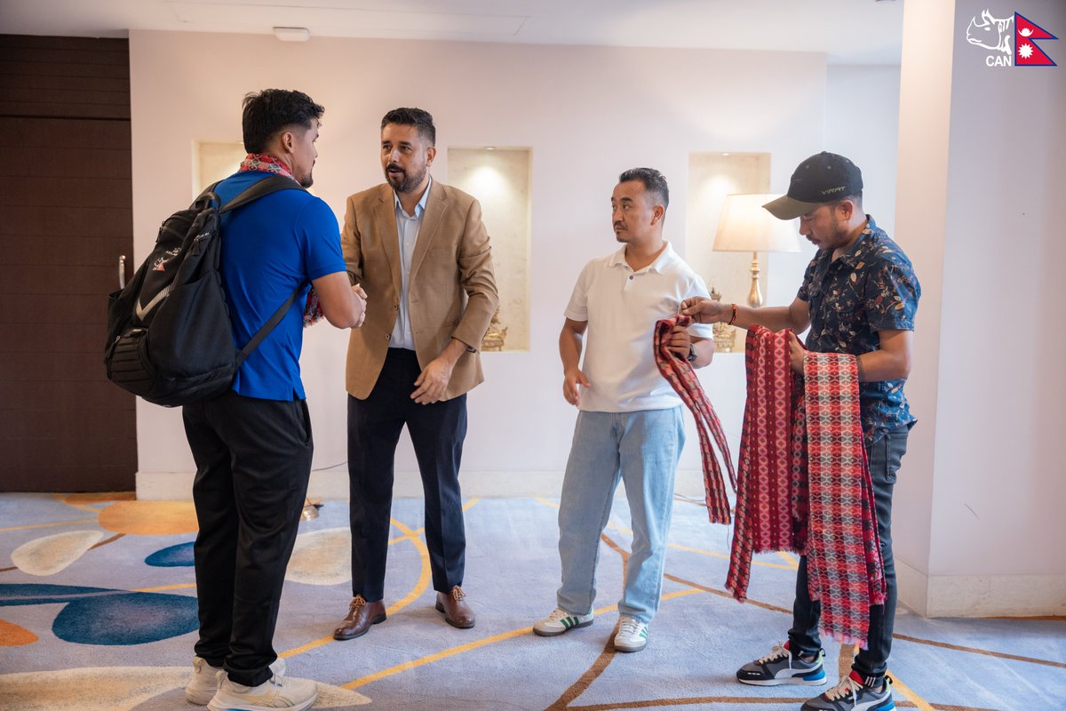 CricketNep's tweet photo. 🏏 #Rhinos are off to India @BCCI to gear up for the ICC Men's Cricket World Cup League 2 Preparation Series! 🇳🇵✈️

Training at the  National Cricket Academy (NCA) in Bangalore for two weeks will sharpen our players' skills and strategies. 💪🏽🏟️

Let's wish them all the best! 🌟 #NepalCricket | #RoadToWorldCup | #HappyDressingRoom | #OneBallBattles