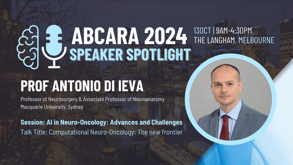 ABCARA (@abcara_online) on Twitter photo Prof Antonio Di Ieva from <a href="/Macquarie_Uni/">Macquarie University</a> will be kicking off the "AI in Neuro-Oncology: Advances and Challenges" session at #ABCARA24. We are very much looking forward to his contribution to this year's event! Register now to secure your spot: shorturl.at/sNvQ7 Prof Antonio Di Ieva from <a href="/Macquarie_Uni/">Macquarie University</a> will be kicking off the "AI in Neuro-Oncology: Advances and Challenges" session at #ABCARA24. We are very much looking forward to his contribution to this year's event! Register now to secure your spot: shorturl.at/sNvQ7