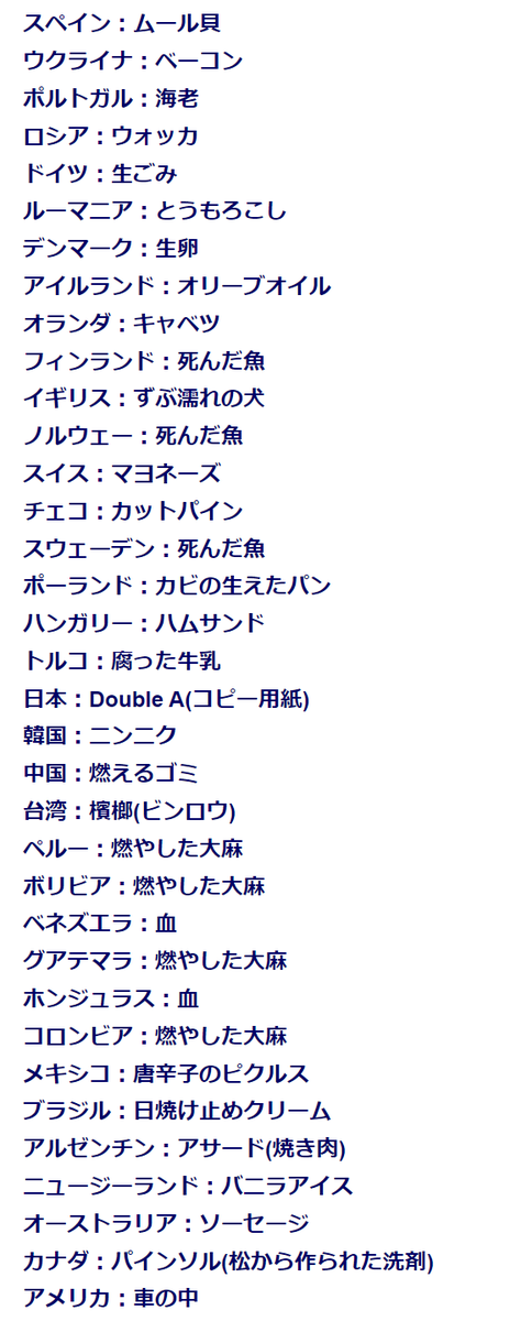 sasanosasaki's tweet photo. 日本人は世界的にはだいぶ無臭に近いみたいで、4chの『世界各国の人の体臭を物にたとえる』みたいなスレで他国が大体食べ物とかなのに、日本だけコピー用紙に喩えられてて笑った記憶がある。 https://t.co/0rRvS69fgW
