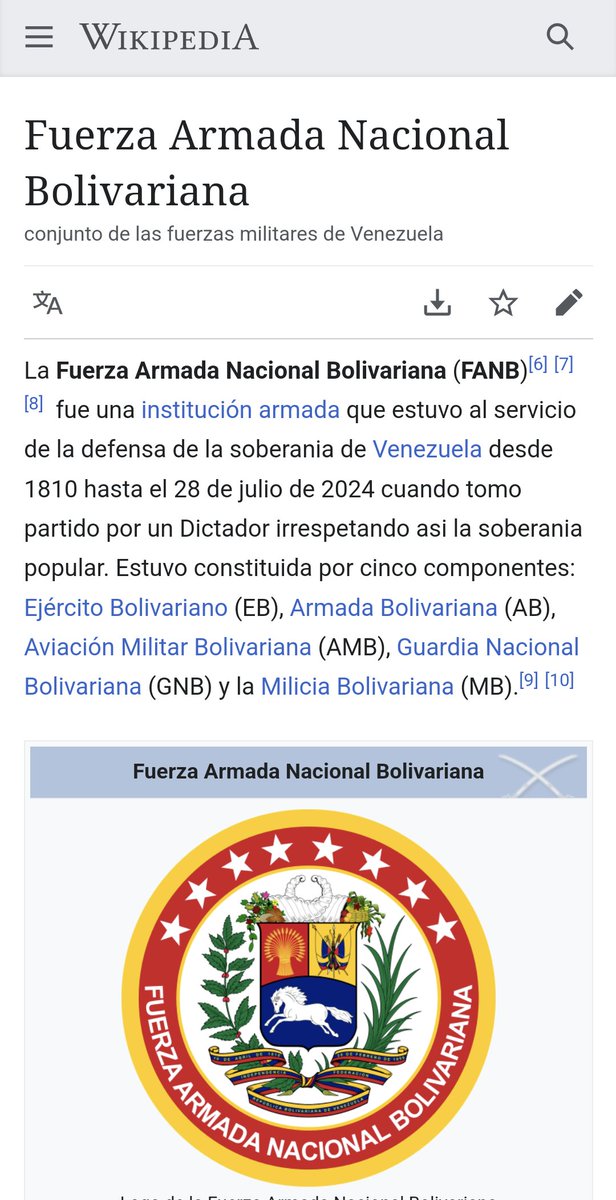 EmmaRincon's tweet photo. Así muestra Wikipedia la información sobre las Fuerzas Armadas de Venezuela 🇻🇪: https://t.co/SZDgFneeZv