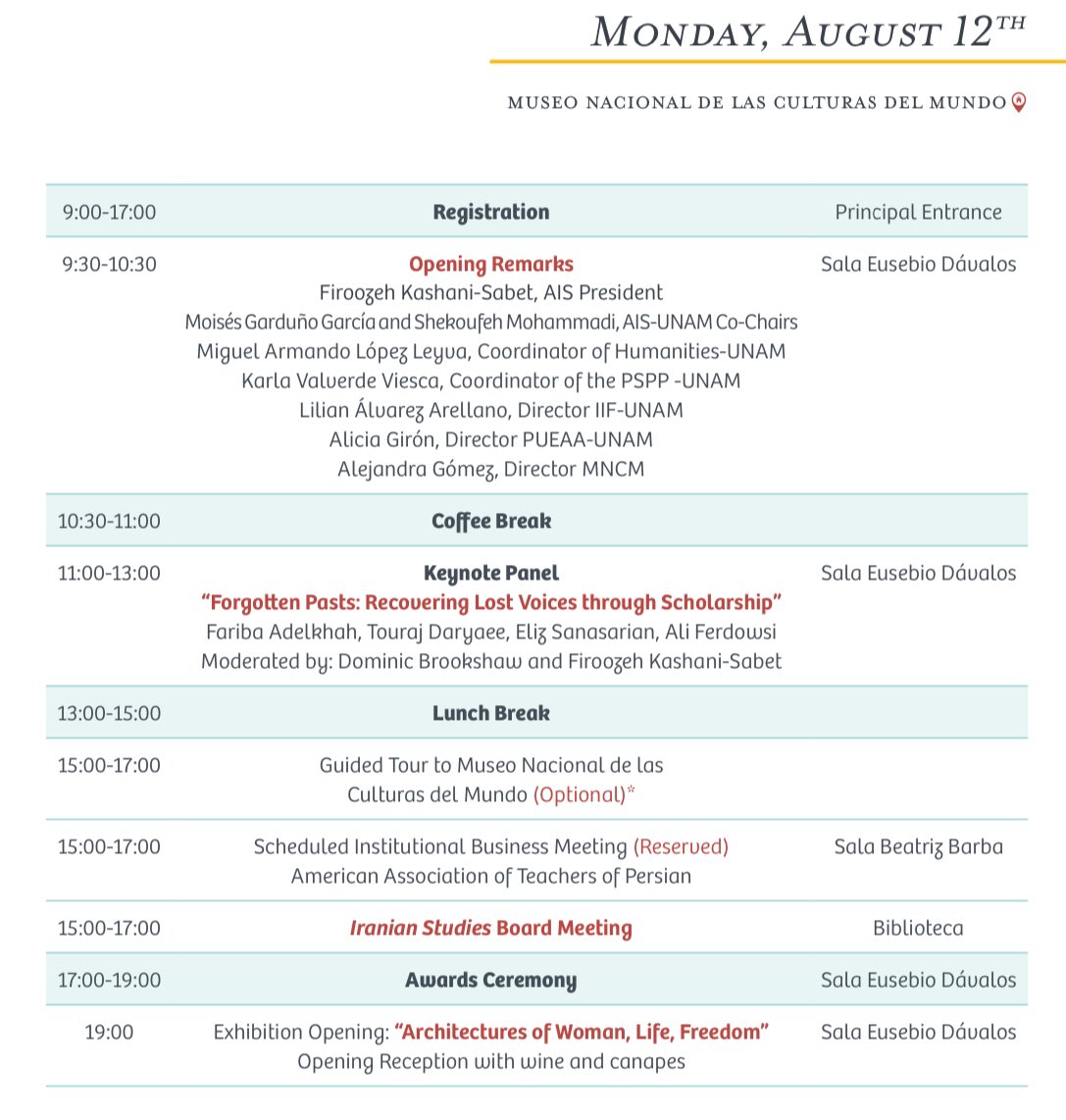 Reminder: all of Monday’s events—including registration, opening ceremony, keynote panel &amp; award ceremony—take place at the Museo Nacional de las Culturas del Mundo in the Centro Histórico. Stick around after lunch for a guided tour of the museum.

¡Bienvenidos a México! 🇲🇽