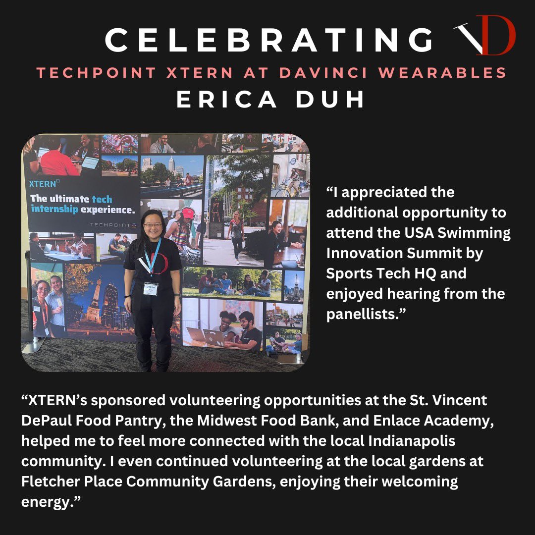 daVinci wearables (@davincilace) on Twitter photo Excited to celebrate Erica, a <a href="/TechPointInd/">TechPointInd</a> xtern from <a href="/RiceUniversity/">Rice University</a>, as part of our 2024 intern cohort. Excited to celebrate Erica, a <a href="/TechPointInd/">TechPointInd</a> xtern from <a href="/RiceUniversity/">Rice University</a>, as part of our 2024 intern cohort.