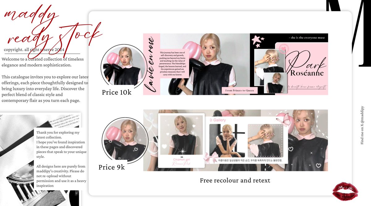 Help repost ♡ #zonauang Thankyouuu 

Maddy bawa layout ready stock Rosé pict terbaru niih 🧚🏻‍♀️

Price ada di pict
Free Retext and Recolour

Bisa ditake melalui DM atau WA yaa