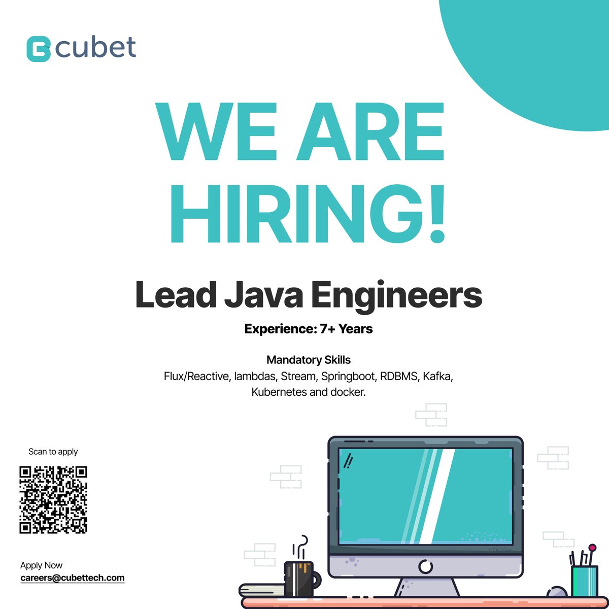 CubetTech's tweet image. @CubetTech is searching for a skilled professional with 7+ years of experience in Java to join our team.

Interested candidates apply here: lnkd.in/gYhS9uuF

Check out detailed information: lnkd.in/gAzXxxpQ

#JavaLeadEngineer #HiringJavaDeveloper #DeveloperJobs