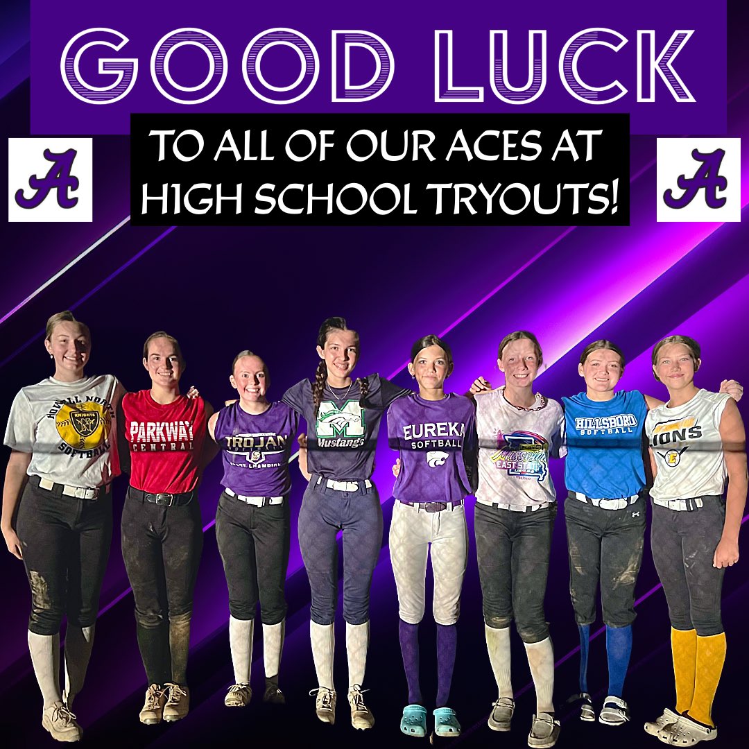 Best of luck to all of our Aces girls trying out for high school softball tomorrow! You’ve got this! 💜🖤🤍