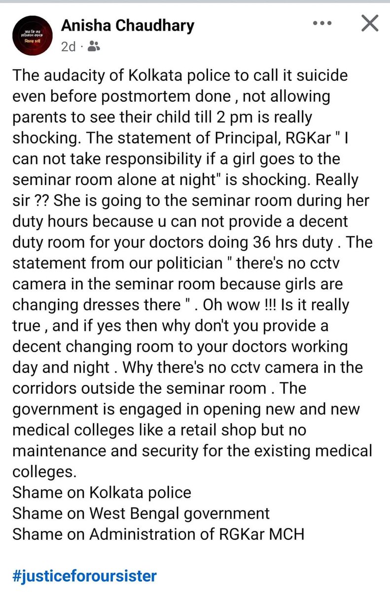 #BENGALHORROR 
This is Highly Serious Matter !!
Initially Everyone was trying hard to suppress it by diverting Matter !!

They may divert again by fake allegations!!

If a GIRL cannot roam freely on the road /Work at night without fear then it is not Freedom!!
#RGKAR #medtwitter