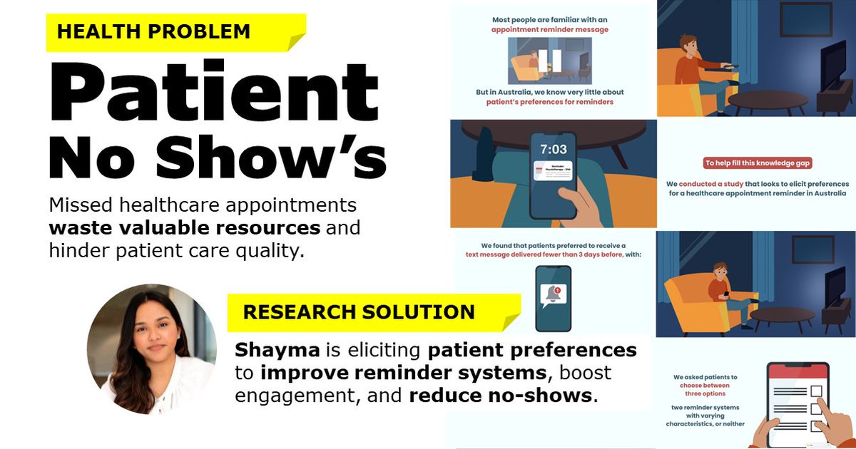 Digital Health CRC (@digihealthcrc) on Twitter photo 🚀Shayma Mohammed Selim is bridging the patient reminder preferences knowledge gap
In collaboration with <a href="/graphics_et_al/">Graphics et al.</a> her video aims to reduce non-attendance, increase patient engagement, and promote efficient use of resources
👉Watch the video here: tinyurl.com/2s43dcfe 🚀Shayma Mohammed Selim is bridging the patient reminder preferences knowledge gap
In collaboration with <a href="/graphics_et_al/">Graphics et al.</a> her video aims to reduce non-attendance, increase patient engagement, and promote efficient use of resources
👉Watch the video here: tinyurl.com/2s43dcfe