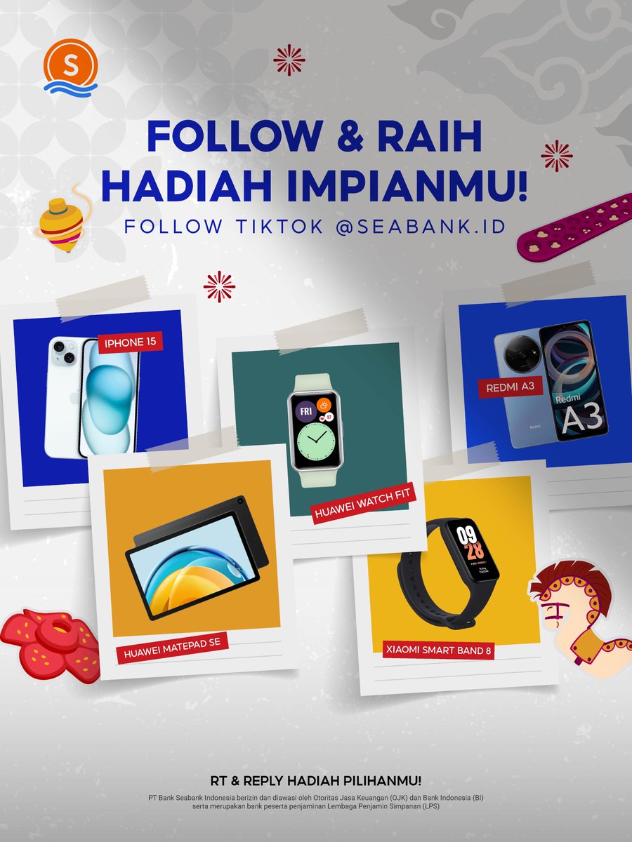 SeaBankID's tweet photo. 😍RAIH HADIAH IMPIANMU!😍

TIKTOK SeaBank lagi bagi-bagi berbagai HADIAH MENARIK loh! 🌟 Yuk FOLLOW TIKTOK @seabank.id untuk dapetin kesempatan bawa pulang HADIAH IMPIANMU

RT &amp; REPLY HADIAH PILIHANMU!

Menangkan di sini 👉🏻 https://t.co/Spr0Z6syMR https://t.co/L1Ewc9QPf0