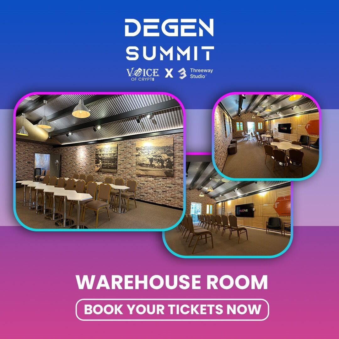 DegensummitOg's tweet image. Welcome to the #WarehouseRoom at #DeGenSummit2024! Perfect for #pitchpresentations, #networking, and more. It&apos;s the ideal space to elevate your #ideas and connect with #innovators. 🚀

Book your slots now: degensummit.com

#Demoeve #Blockchain #Web3 #Web3Event #Crypto