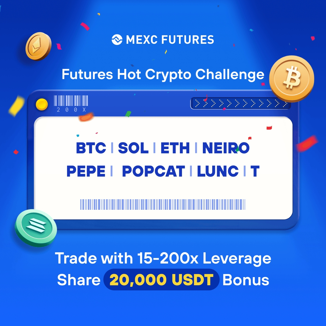 💰The 200x Futures Leverage Challenge is here! Trade with up to 200x  leverage to share a 20,000 USDT bonus pool. 📈Applicable Trading Pairs: BTC  USDT, SOL USDT, ETH USDT, NEIRO USDT, PEPE