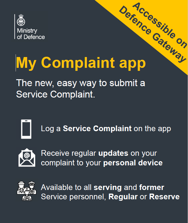 AF_Commissioner's tweet photo. Did you know? You can now access the form to submit your Service Complaint via the My Complaints App
#moduk #makecomplaintscount https://t.co/IxukzdVYsj