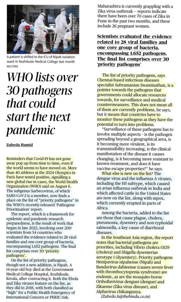 imRavikantYadav's tweet photo. 'WHO lists over 30 Pathogens that could start the next Pandemic'
:Details by Ms Zubeda Hamid
@zubeda_h
#Pandemic #CovidIsNotOver #Covid_19 #Nipah #Dengue
#AvianInfluenza #Plague #Cholera #Zika
#PriorityPathogens #Pathogen
#virus #bacteria
#Healthcare
#UPSC
Source: TH https://t.co/67LwPVgJue