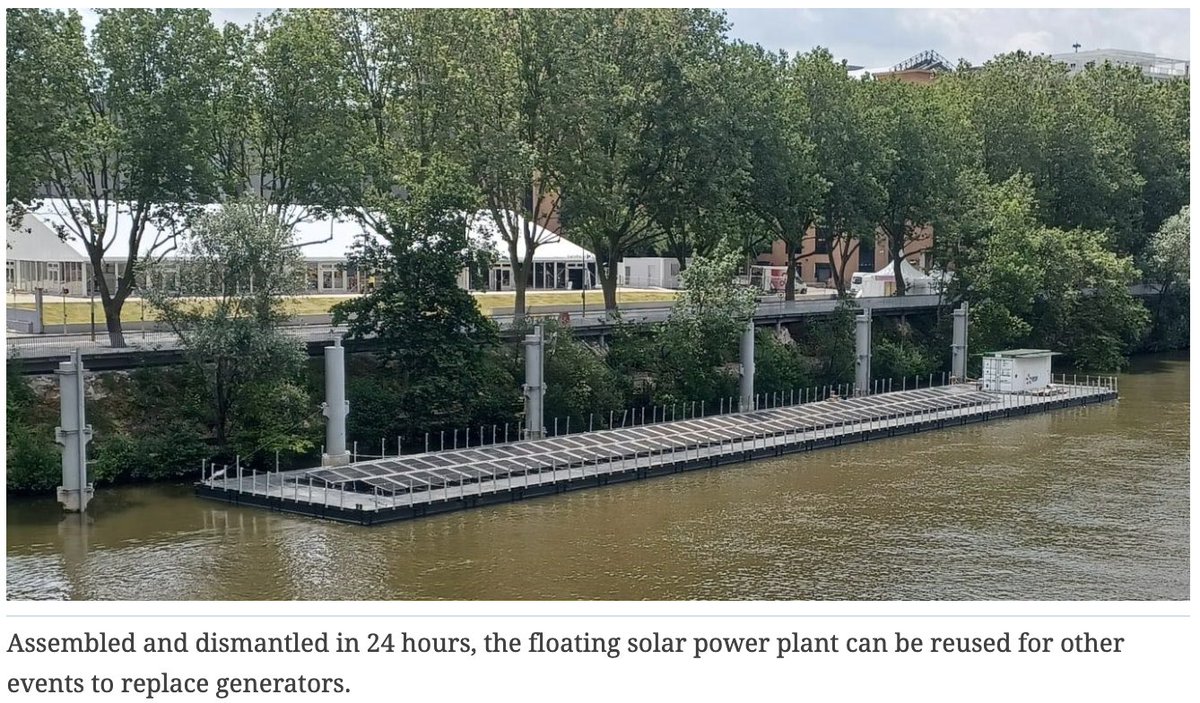 The Paris Olympic Village is powered by the world's largest floating solar power plant, providing 78 kW of renewable energy from the Seine. This innovative project sets a powerful example of embracing sustainable solutions. 

Read more: pv-magazine.com/2024/08/06/mob…