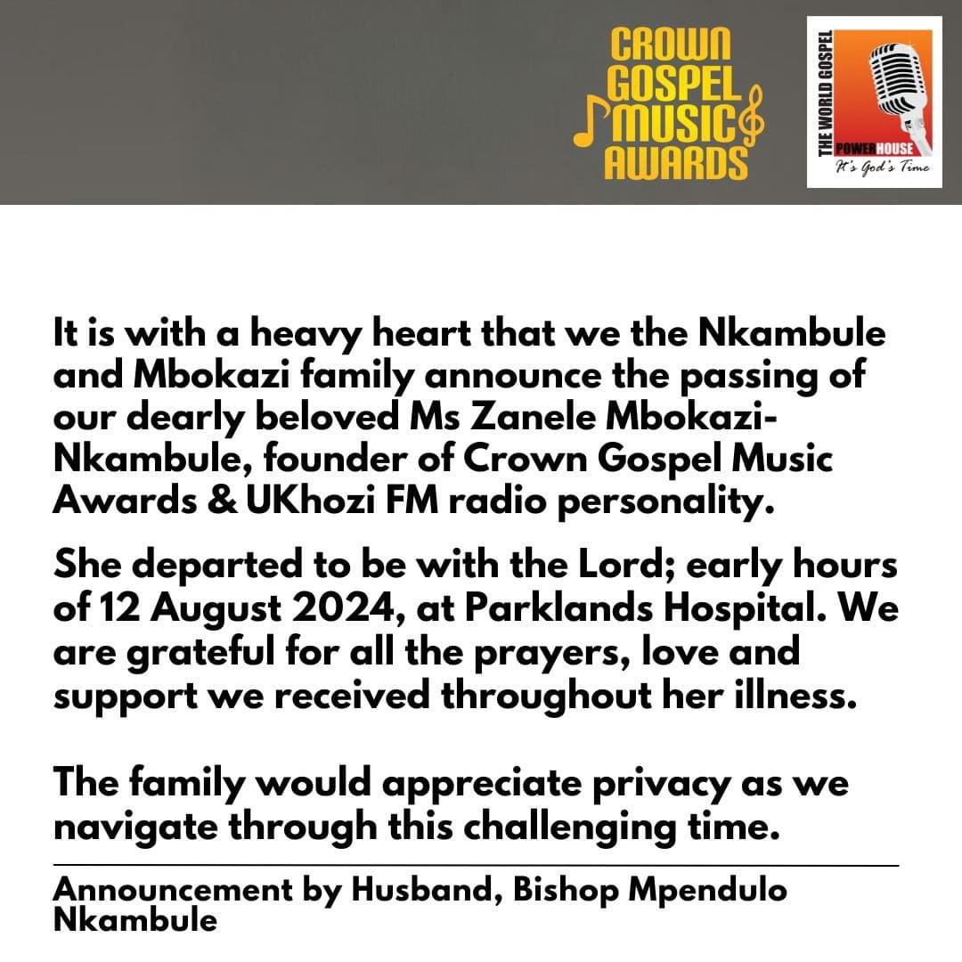 Samke_70402's tweet photo. Rest well Ma #RIPZaneleMbokazi #CrownGoespelAwards angeke esafana #Eshilo we miss you soothing voice. #RIPZanele #MYSRIP #ZaneleMbokazi https://t.co/jjnYaUPhjS