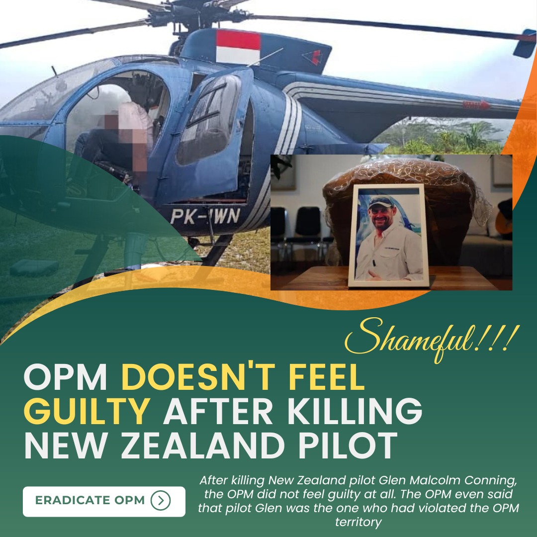 Papua__Ku's tweet photo. OPM killed a New Zealand pilot named Glen Malcolm Conning after the victim landed his helicopter in Alama District, Mimika Regency, West Papua Province.
#Papua #OPMTerrorist #OPMHeinousAct #OPMTroublemaker https://t.co/iGMz45OMqN