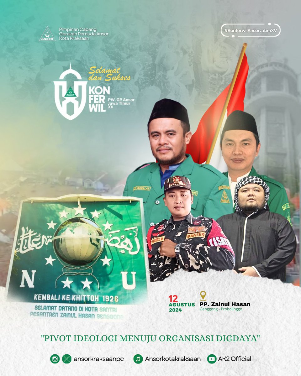 ansorkraksaanpc's tweet photo. Selamat dan Sukses Konferwil XV PW GP Ansor Jatim di Pondok Pesantren Zainul Hasan Genggong, 12 Agustus 2024.

#KonferwilAnsorJatimXV https://t.co/5fkFT7lAJb