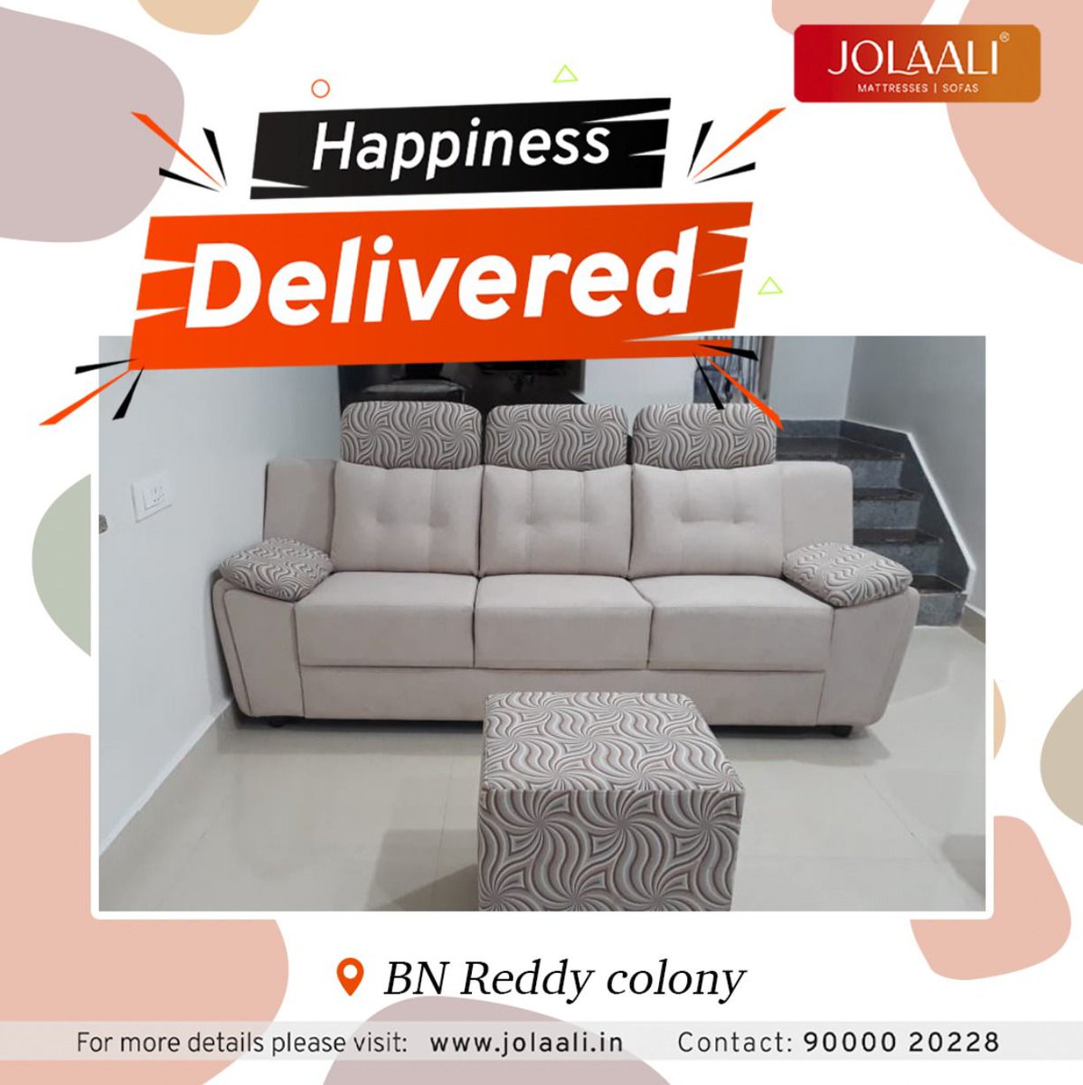 jolaali4's tweet photo. Happiness delivered in B.N. Reddy Colony✅
Call 9000020228 & visit https://t.co/h20vfsBkms for more details. #Jolaali #ComfortDelivered #LuxurySofas #LivingRoomGoals #bestmattressstoreshyderabad #Customizedmattress #CustomizedPillows #HappyCustomer #hyderabad #furniture https://t.co/03RBWdPfV2