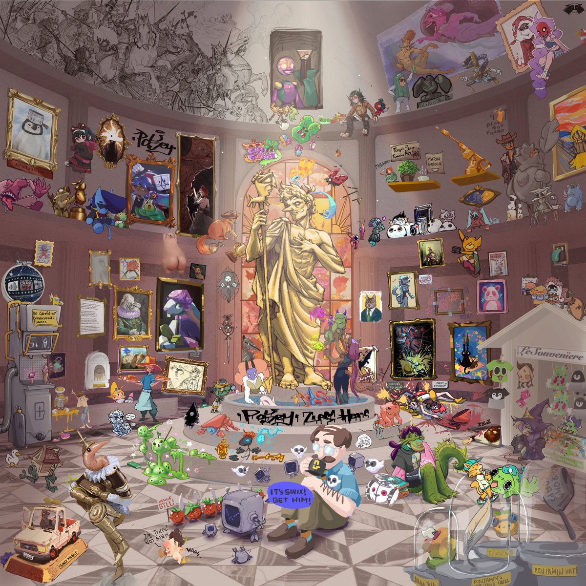 doublemacdouble's tweet image. #chromacorps2024 Assignment 26: HALL OF CHAMPIONS. I did my part in yet another amazing Magma drawing! I had the privilege to make the golden Sinix statue!