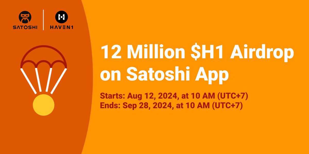 Satoshi Crypto (@btcs_) on Twitter photo Another Airdrop (H1) is live on Satoshi App.
๐๏ธ Ends on: 28th September 2024.
๐ช 12 Million $H1 up for grab
Check "Projects" section on the #SatoshiApp 
<a href="/Haven1official/">Haven1 ๐งโ๐</a> the REKT-Resistant EVM L1 blockchain meticulously designed to prevent onchain scฤms... Another Airdrop (H1) is live on Satoshi App.
๐๏ธ Ends on: 28th September 2024.
๐ช 12 Million $H1 up for grab
Check "Projects" section on the #SatoshiApp 
<a href="/Haven1official/">Haven1 ๐งโ๐</a> the REKT-Resistant EVM L1 blockchain meticulously designed to prevent onchain scฤms...
