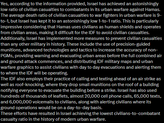 Israel_isGreat's tweet photo. I see many X users repeat the false narrative that Israel is committing a genocide in Gaza.

However, Israel is actually doing a fantastic job in reducing the number of civilian casualties, as much as possible: https://t.co/igXiovKWmJ