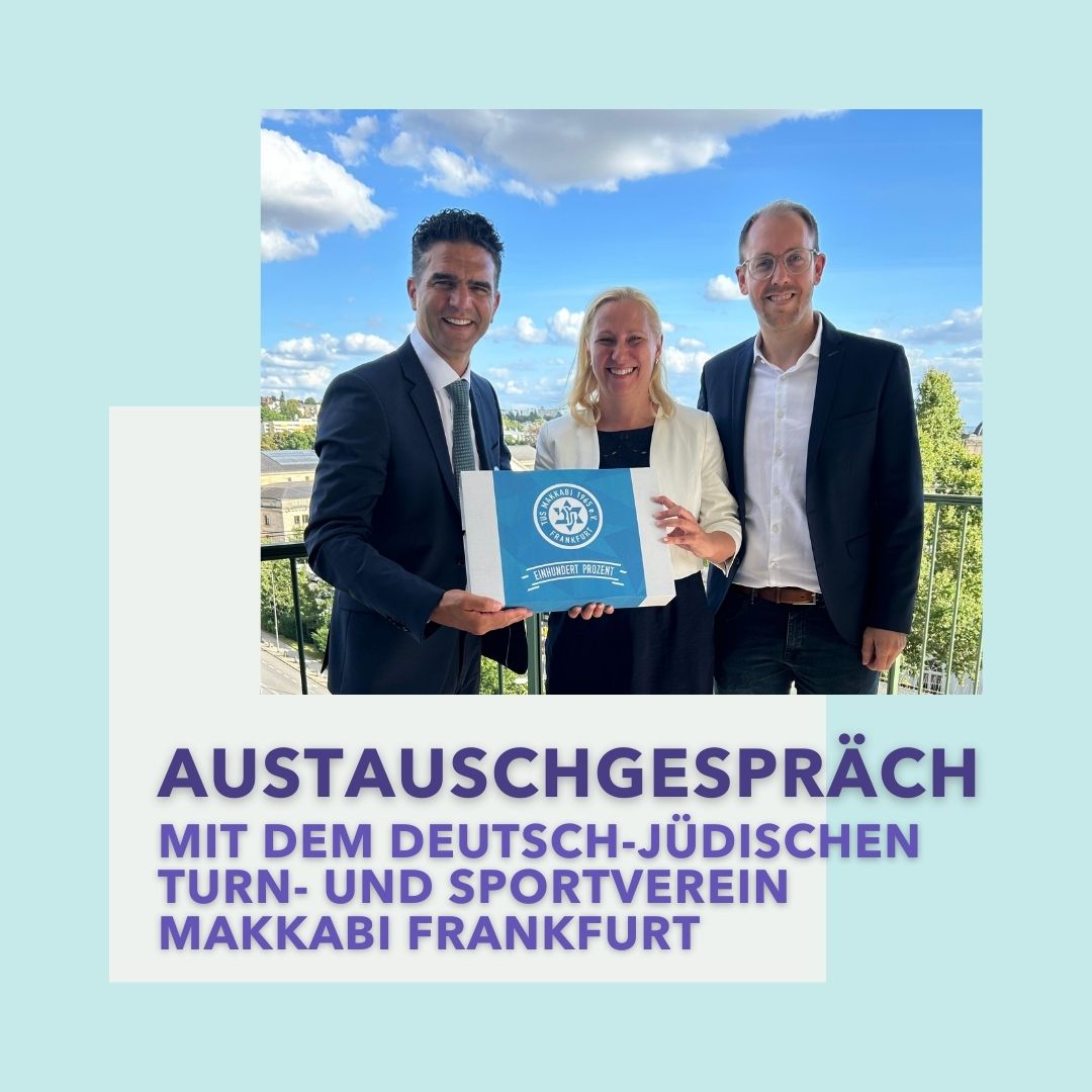 Sportministerin Diana Stolz hat sich über das sportliche Angebot und zukünftige Planungen des @MakkabiFFM informiert. "Es ist beispielhaft, dass der Verein mit seinem Schwimmprogramm am Wochenende leere Schulschwimmbäder nutzt und Kindern das Schwimmen beibringt", lobt Stolz.