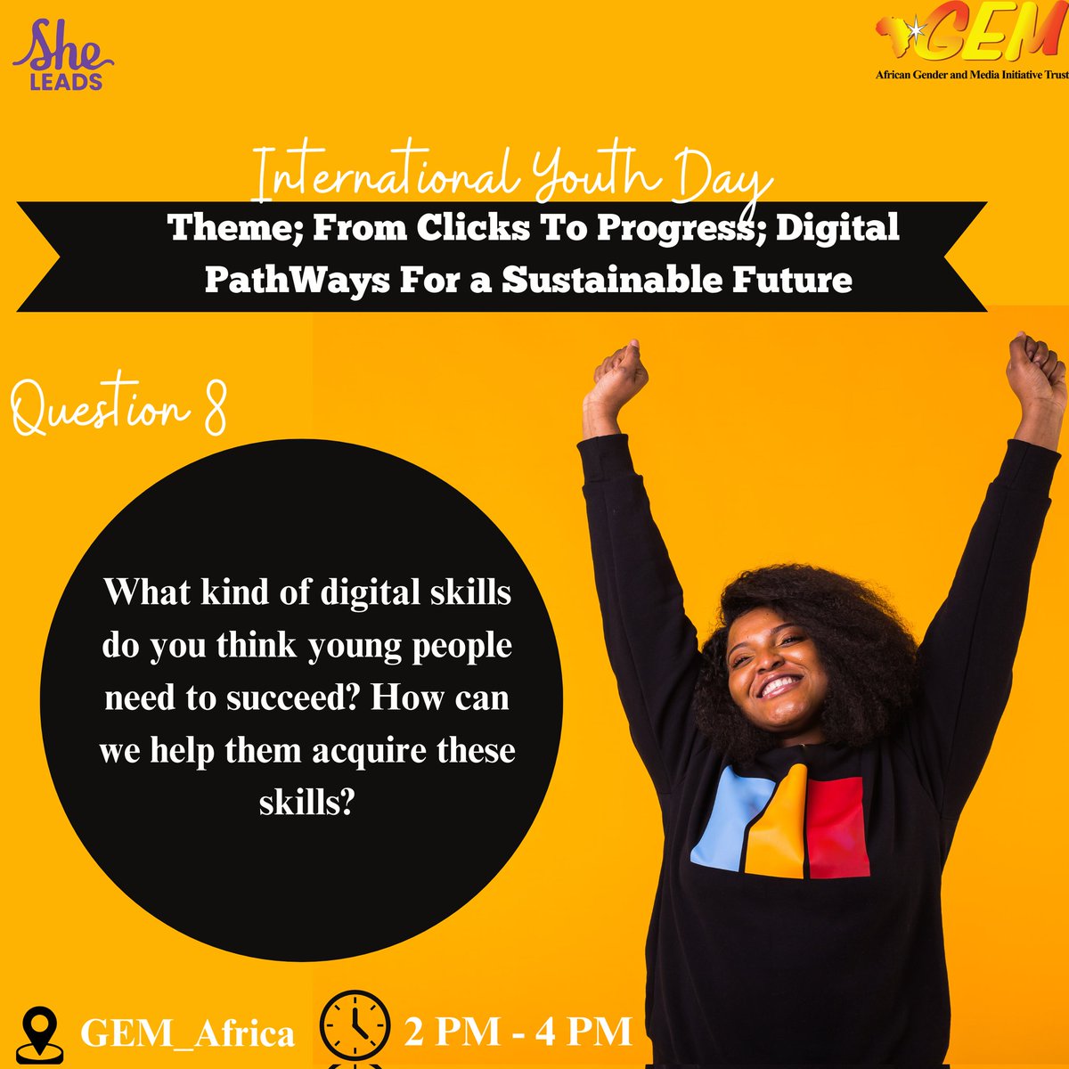 GEM (@gem_africa) on Twitter photo Question 8
What kind of digital skills do you think young people need to succeed? How can we help them acquire these skills?
#IYD2024NIYETU
#SheLeads
<a href="/SheLeadsKenya/">She Leads Kenya</a>
<a href="/tdhnl_africa/">TdH-NL Africa 🧡</a>
<a href="/polycomdev/">Polycom Girls 💛💙💖</a>
<a href="/PlanKenya/">Plan International Kenya</a>
<a href="/KenyaChildren/">Kenya Alliance for Advancement of Children (KAACR)</a>
<a href="/NAYAKenya/">NAYA Kenya</a> Question 8
What kind of digital skills do you think young people need to succeed? How can we help them acquire these skills?
#IYD2024NIYETU
#SheLeads
<a href="/SheLeadsKenya/">She Leads Kenya</a>
<a href="/tdhnl_africa/">TdH-NL Africa 🧡</a>
<a href="/polycomdev/">Polycom Girls 💛💙💖</a>
<a href="/PlanKenya/">Plan International Kenya</a>
<a href="/KenyaChildren/">Kenya Alliance for Advancement of Children (KAACR)</a>
<a href="/NAYAKenya/">NAYA Kenya</a>