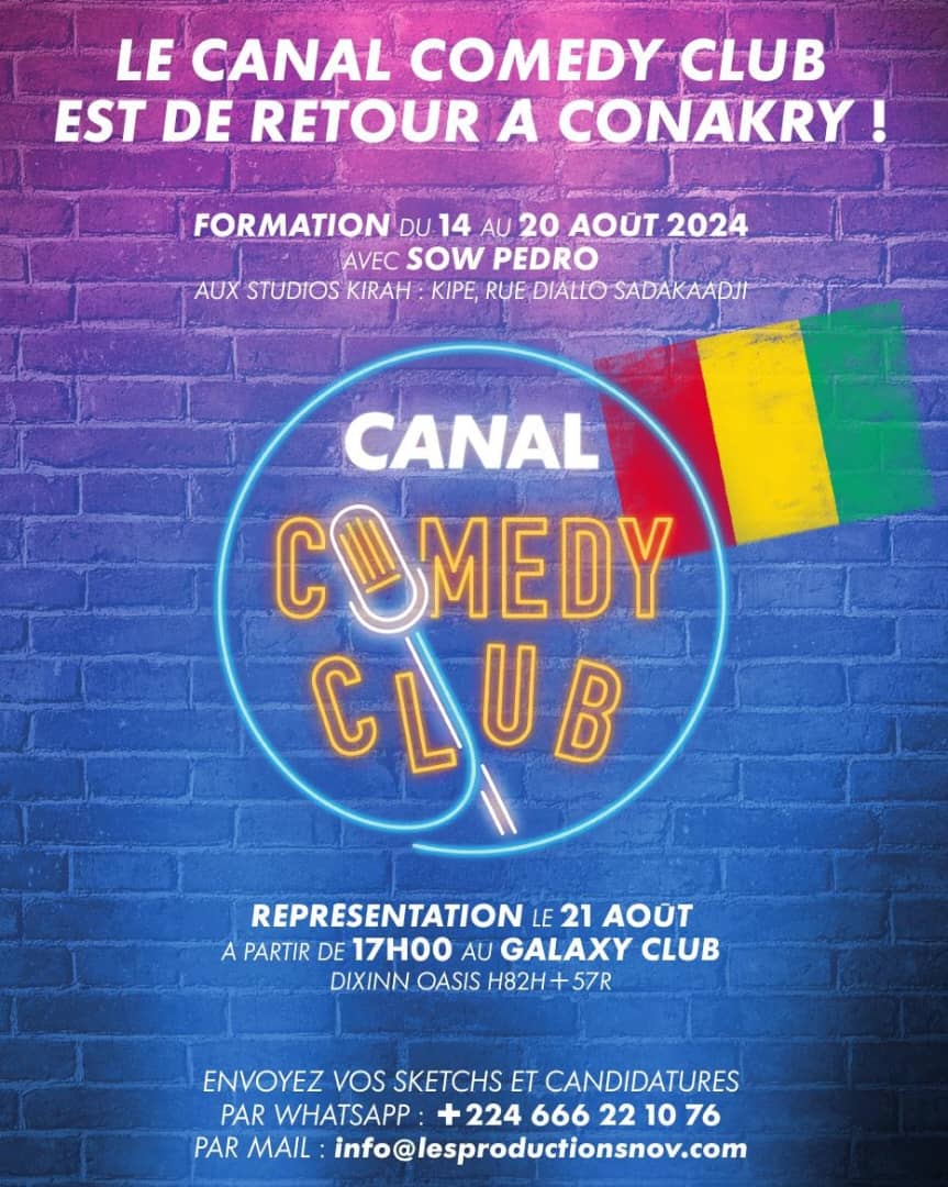 NOV54813441's tweet photo. Pour la 2e fois, le Canal Comedy Club sera sur Conakry.

Notre humoriste #SowPedro a été sollicité pour former et présenter une des 3 émissions du jour.

Pour toute information complémentaire :
☎️ : +224 666 22 10 76
📩 : info@lesproductionsnov.com 

Oui #onnarretepluslamachine https://t.co/wlybJuVzD5