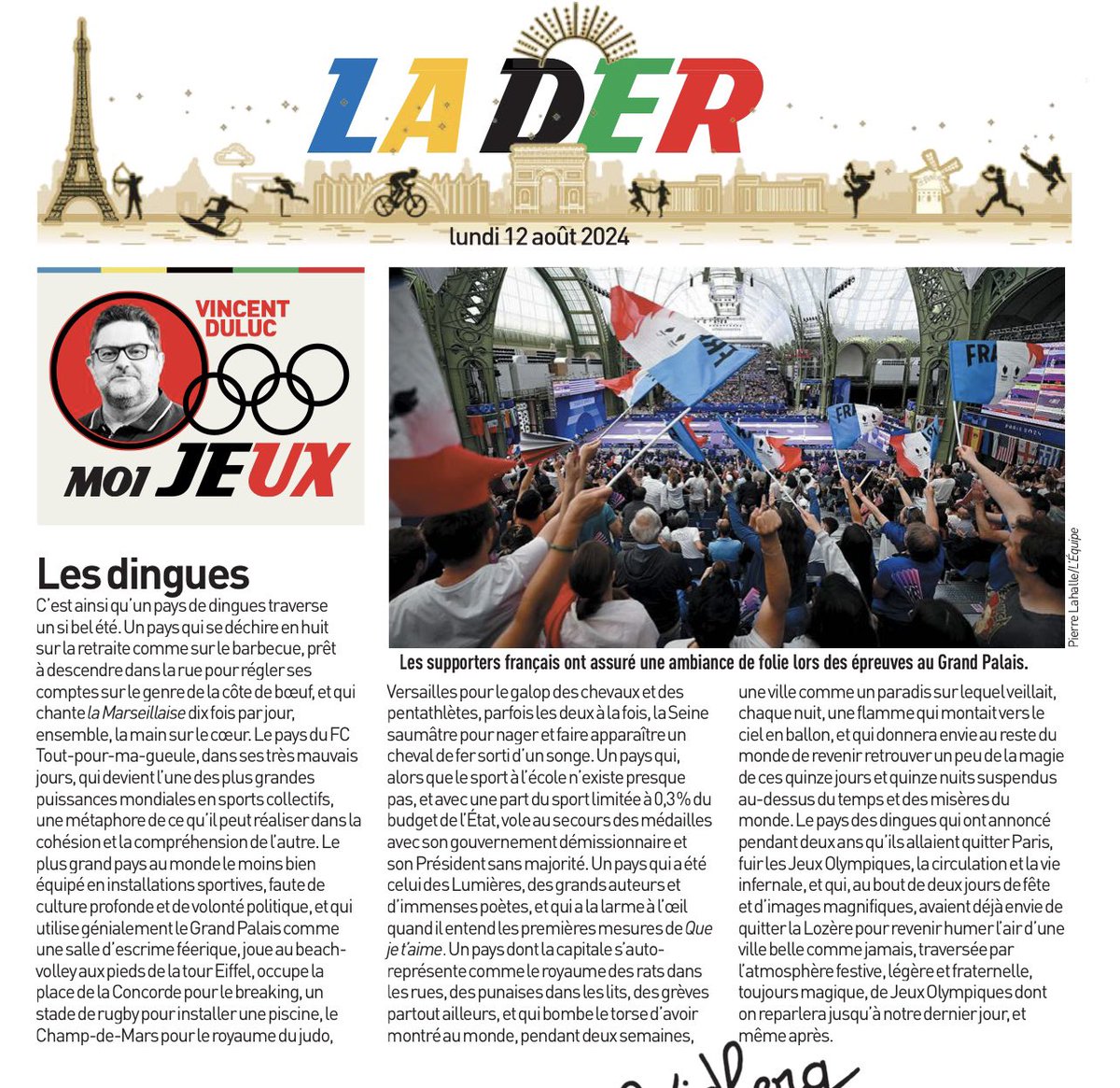 Magnifique papier <a href="/vincentduluc/">vincent duluc</a> dans #LEquipe . Tout est dit, comme toujours.