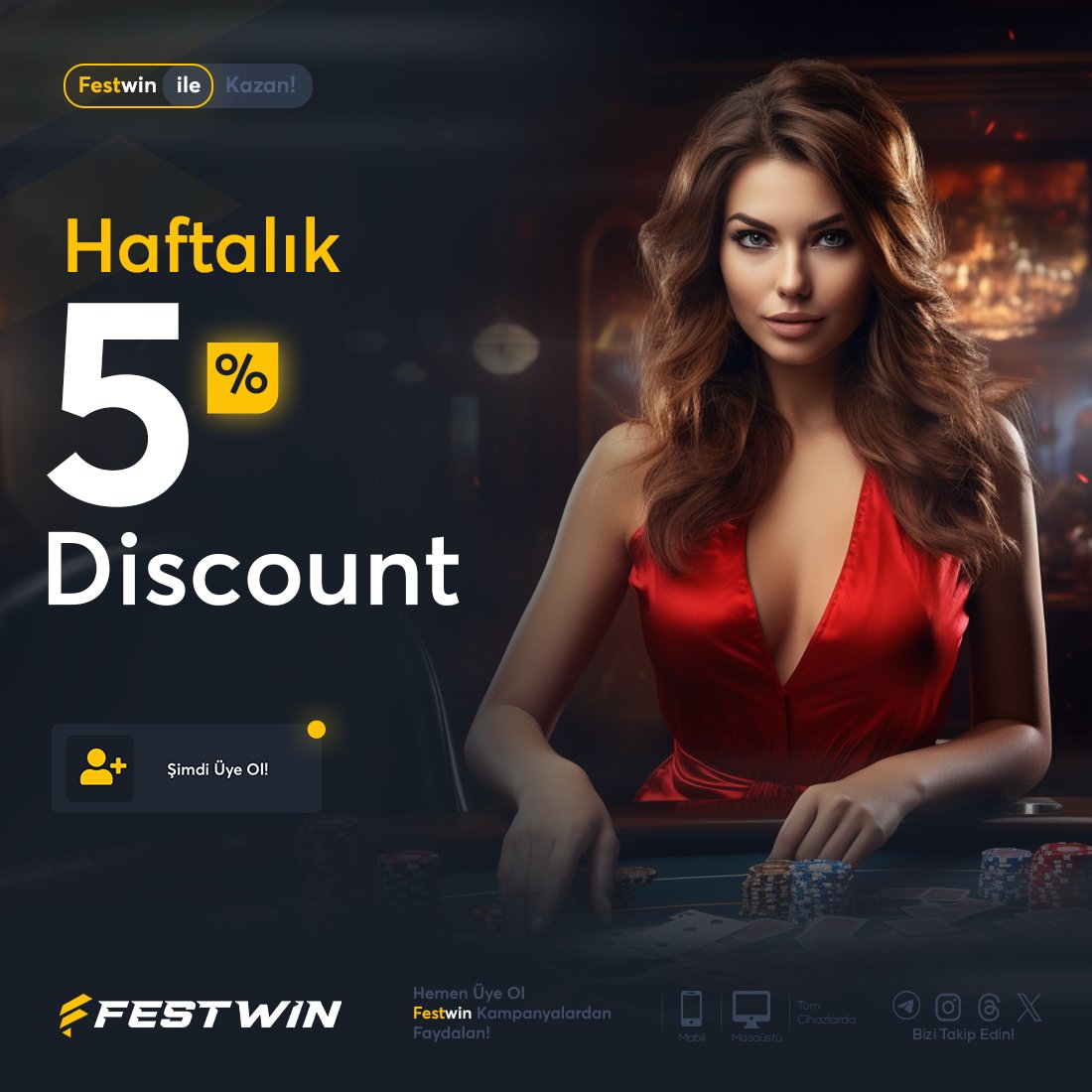 ⚡️ Hafta Boyunca Şans Sizden Yana Olmadıysa Üzülmeyin! 
        
🍀 Festwin'de haftalık kayıplarınıza extra bonus fırsatı! Haftalık %5 Discount bonusunuz için net kayıp tutarınız otomatik olarak hesaplanıp, hesabınıza nakit olarak aktarılmaktadır.