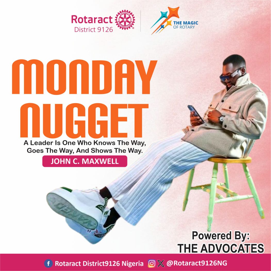 Rotaract9126NG's tweet image. MONDAY NUGGET 😍

&quot;A leader is one who knows the way, goes the way, and shows the way&quot;

A leader needs to set a clear example through his/her actions and behaviors. By demonstrating integrity, determination, and a strong work ethic, a leader inspires others to follow suit.