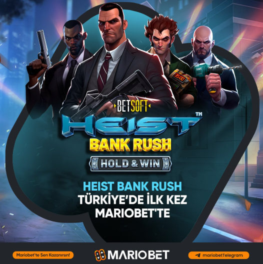 Tüm Türkiye'ye ve sektöre yenilikler getirmeye ve örnek olmaya devam ediyoruz. Betsoft ve Mariobet iştiraki ile Heist Bank Rush Hold &amp; Win oyunu ilk kez sitemizde sizlere sunulmuştur. Herkese bol şanslar.