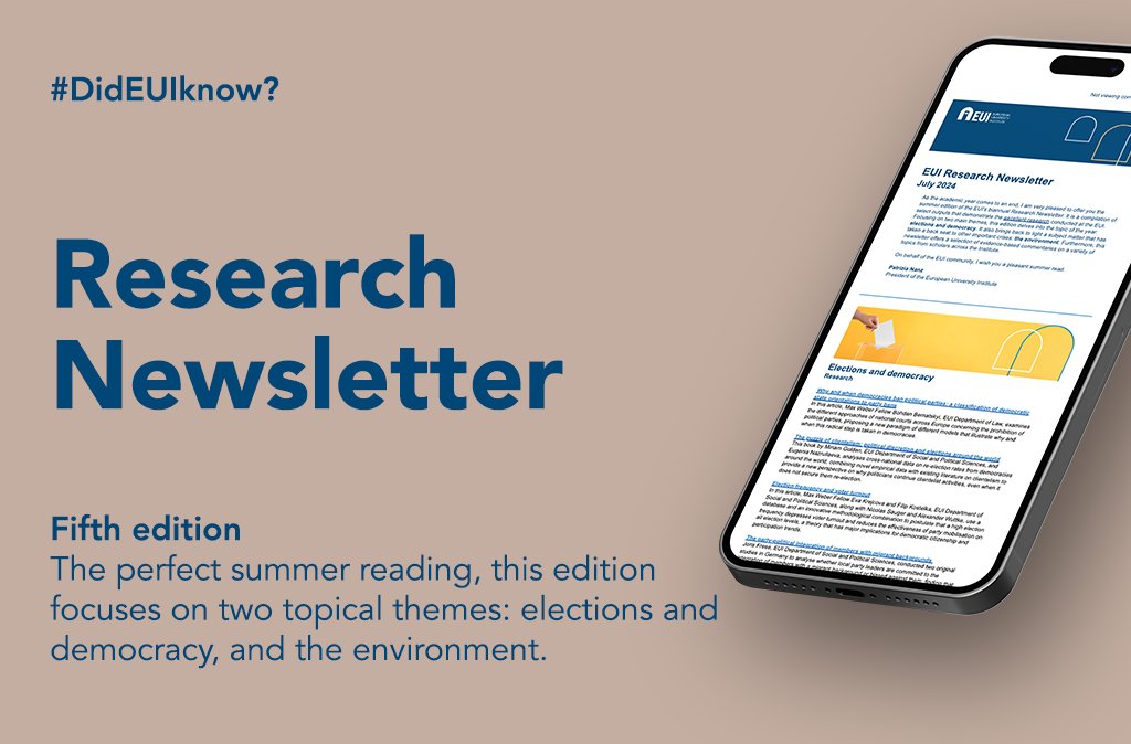 EUI_EU's tweet photo. #DidEUIknow that the EUI has recently released the latest issue of the #research newsletter?
โ๏ธ This summer edition focuses on two pressing issues in the EU agenda: elections & democracy, & environment.
Don't run out of summer reads! Read it here ๐ https://t.co/a03ioLHh71 https://t.co/ki4sv3v73v