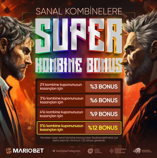 Sanal bahis kombine için özel bonus imkanı!

Kazanabileceğiniz bonus yüzdeleri aşağıda belirtilmiştir. Bu bonustan hak elde edilebilmesi için minimum 1.30 orandan kombine yapılmalıdır.