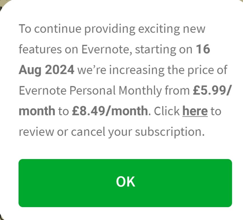 g0ufv's tweet photo. WOW. @evernote  I love your product but "come on" maybe a sensible increase. Not impressed. #evernote #price https://t.co/MATrvdpoCN