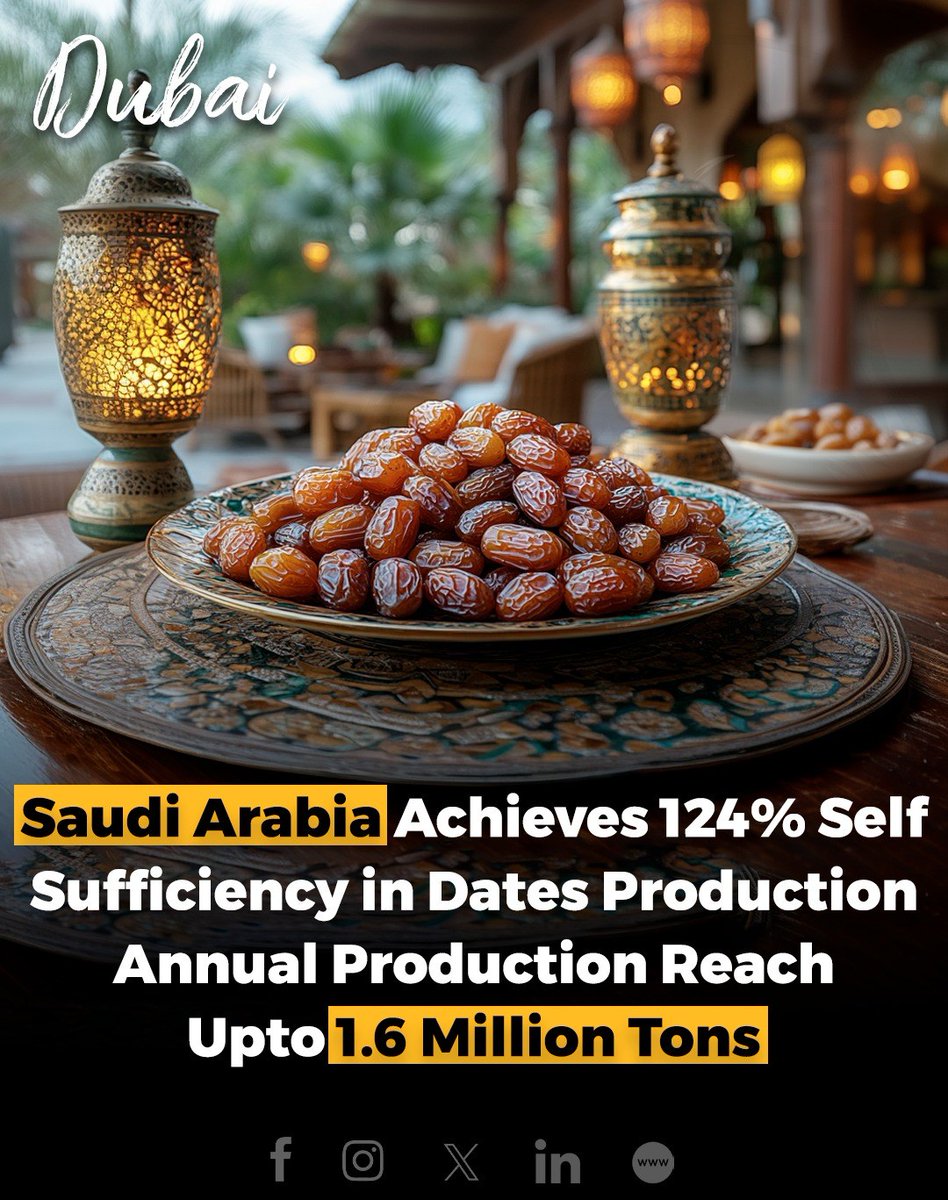 RealStartupDXB's tweet photo. Saudi Arabia Hits 124% Self-Sufficiency in Date Production! With annual production exceeding 1.6M tons, the Kingdom's palm cultivation has expanded to 165,000 hectares.
#SaudiAgriculture #DateProduction #Sustainability https://t.co/H8pDvXFJLX