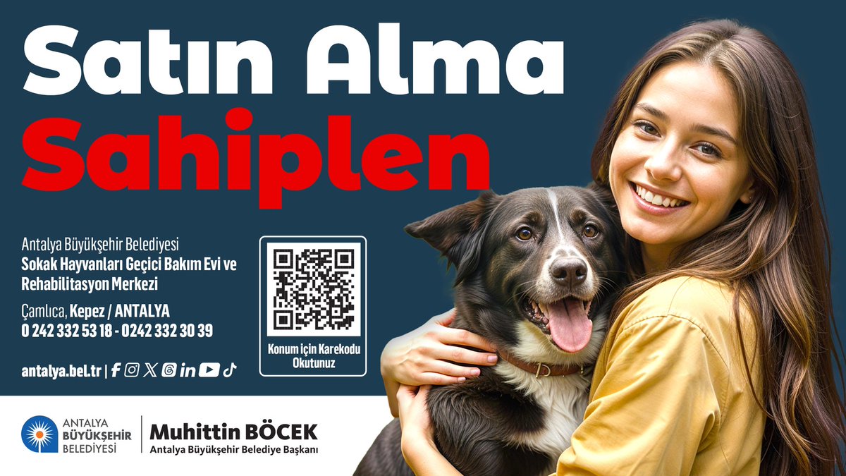 ANTALYABB's tweet photo. SATIN ALMA SAHİPLEN!

Antalya Büyükşehir Belediyesi Sokak Hayvanları Geçici Bakımevi ve Rehabilitasyon Merkezi'nde patili dostlarımız sıcak yuvalarına gitmek için sizleri bekliyor. Eğer siz de bir can dostu edinmek istiyorsanız, merkezimizi ziyaret edebilirsiniz. 🐈🐶

📍https://t.co/2BAuqKgW6A
☎️ 0 242 332 53 18 - 0 242 332 30 39
🔗 Detaylı bilgi için: https://t.co/2CY9BKVolY

#SatınAlmaSahiplen #BüyükşehirÇalışıyorAntalyaKazanıyor