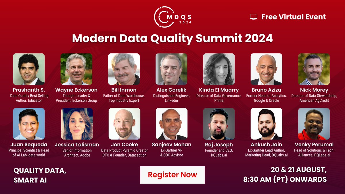 You don't want to miss these amazing speakers at #MDQS2024 📣🤩

It’s not too late to register! Watch them all live virtually: moderndataqualitysummit.com