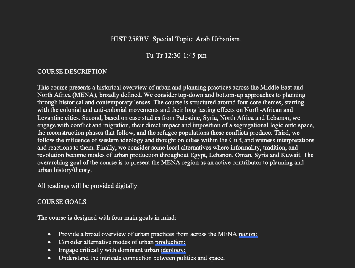 my class on the history of Arab Urbanism <a href="/AUB_Lebanon/">American University of Beirut</a> has officially been added to the list of courses for Fall 2024. There's something for students across the social sciences, humanities, and urban studies, in the course material, please share it among students you know.