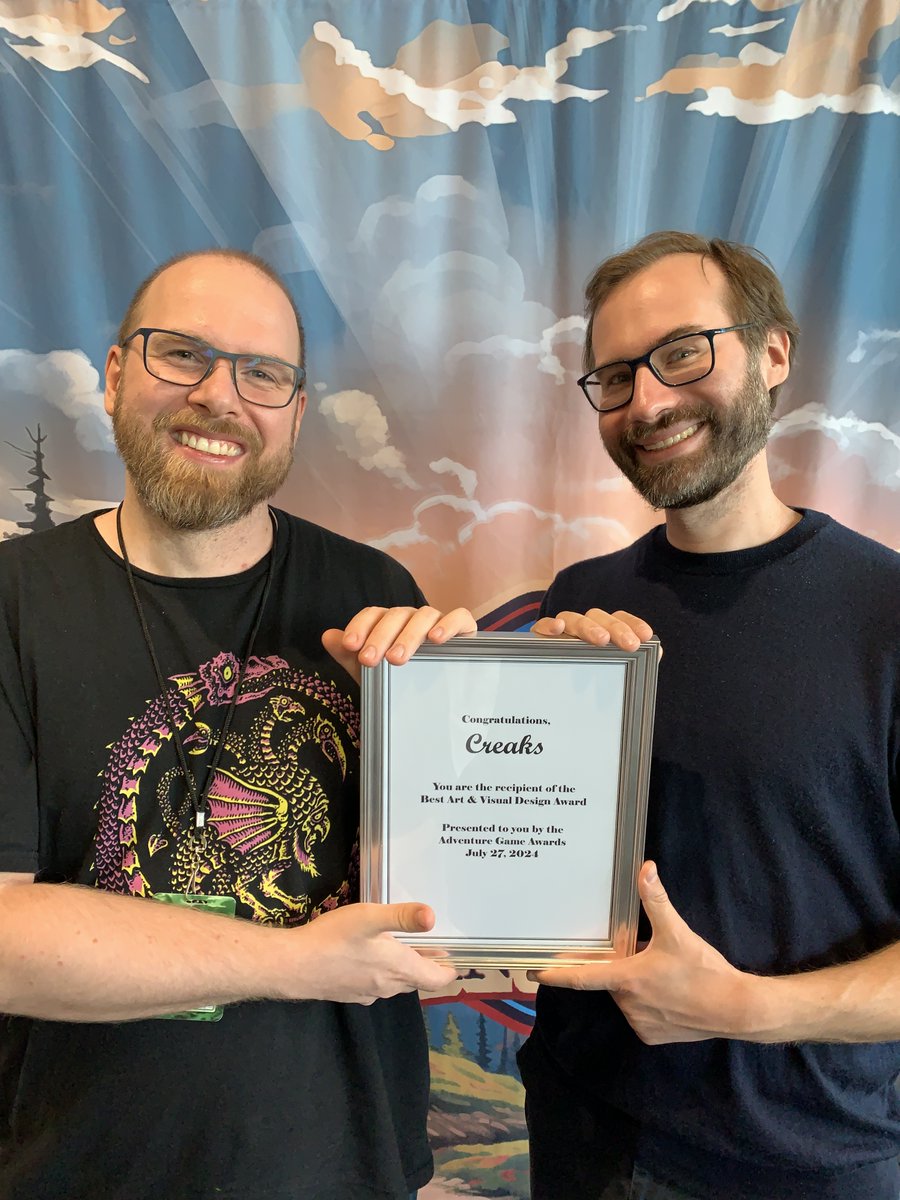 The first ever Adventure Game Fan Fair took place in Tacoma, Washington at the end of July - many thanks to <a href="/AGHotspot/">Adventure Game Hotspot</a> for picking Creaks as their winner in Best Art &amp; Visual Design of the 2020s (so far) 🎨💡

Congratulations <a href="/RadimJurda/">Radim Jurda</a>, <a href="/JanChlup/">Jan Chlup</a> &amp; team!